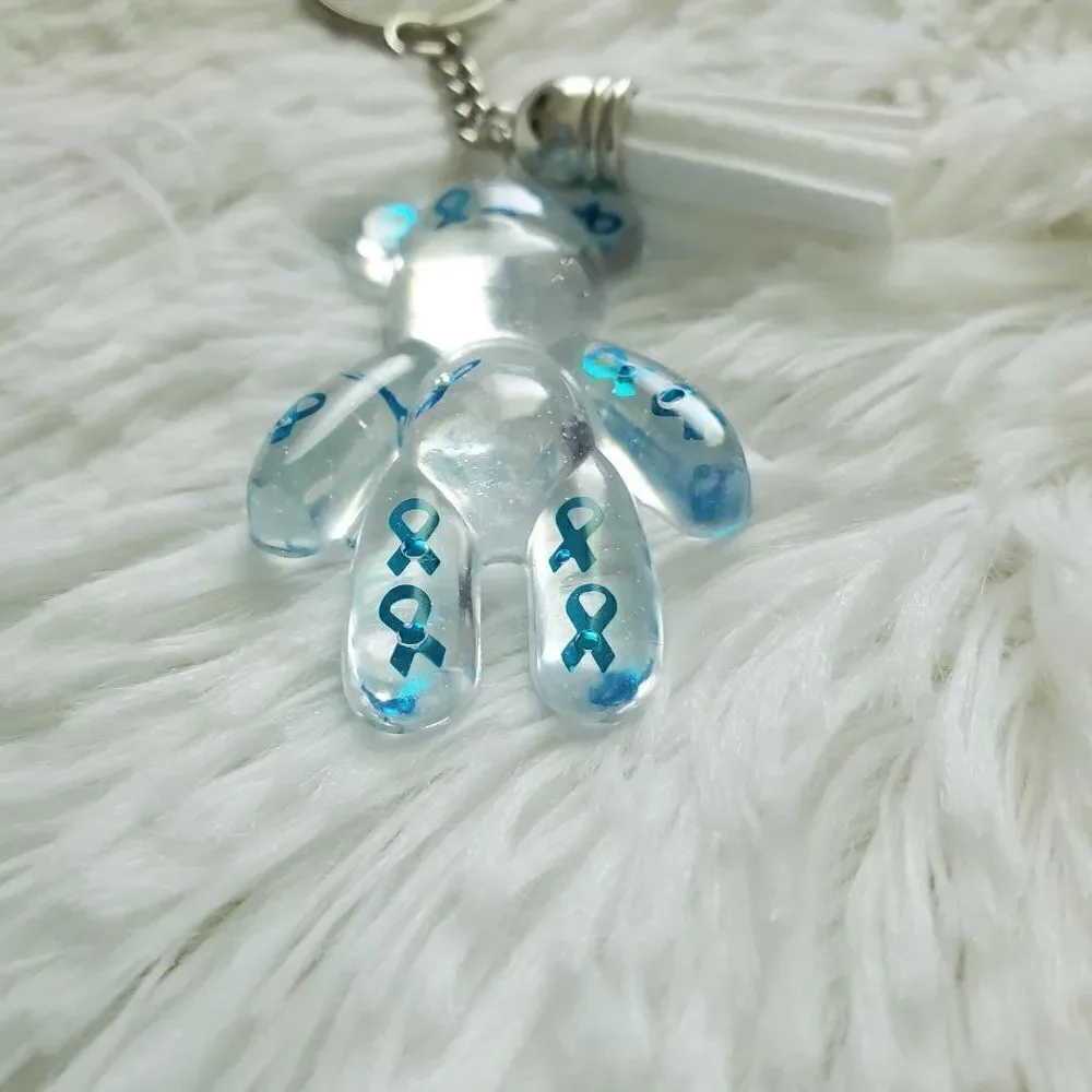 Blue Awareness Ribbon Bear Keychain